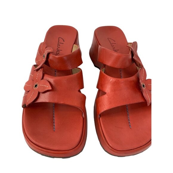 Rare VTG Clarks Red Leather Floral Sandals Size 6B SAMPLE 34477 Square Toe 7951 - Picture 9 of 9